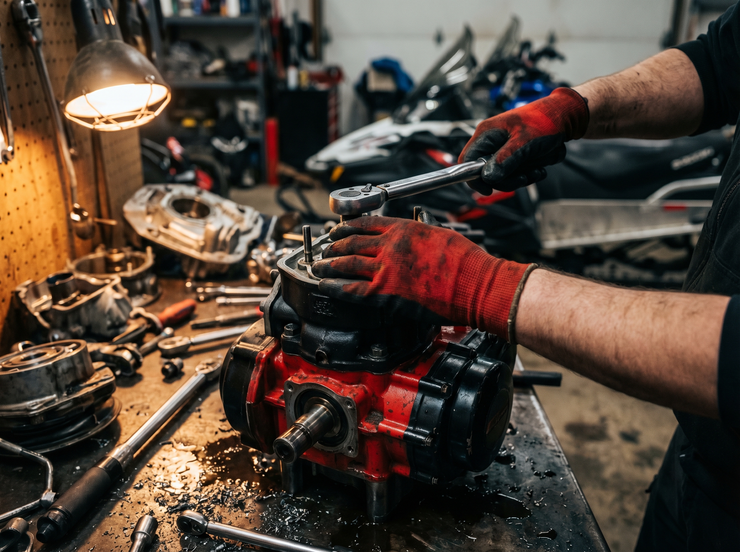 Mecanicien travaillant sur un moteur